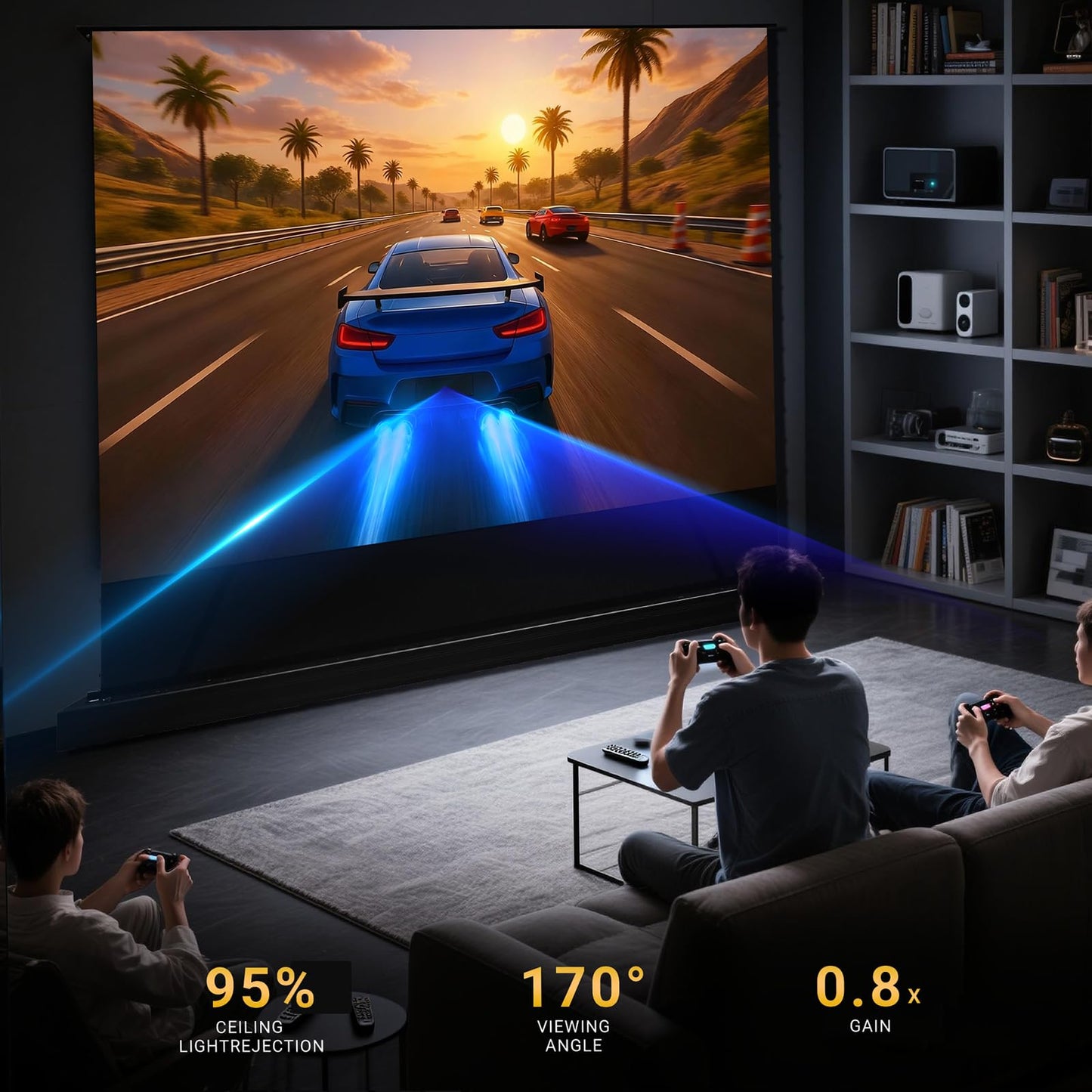 SilverMagic ALR/CLR Motorized Floor Rising Projector Screen for UST Projectors 120”, 95% Ambient Light Rejecting, 4K/8K Ultra HD, Active 3D, for Home Theater Living Room Bedroom Office