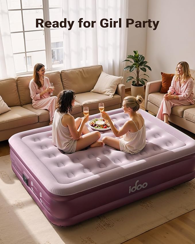 iDOO Air Mattress Queen with Built in Pump, Blow up Mattress, 18 Raised Inflatable Mattress for Home Camping and Guest Bed, Upgraded Comfort Surface Air Bed Queen Size, Colchones Inflables, Pink
