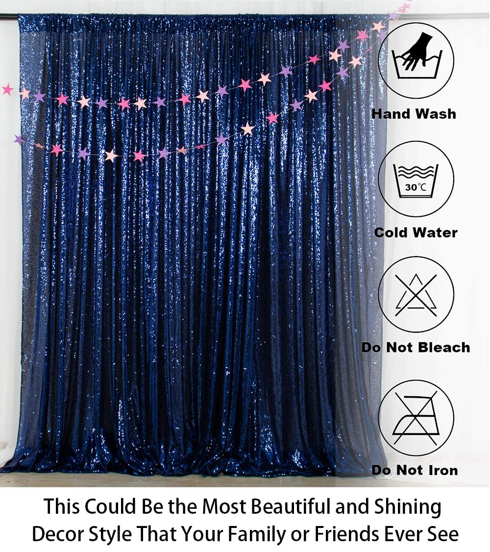 ShiDianYi Navy Blue Sequined 8FTx10FT Wedding & Party Backdrop - Baby Shower/Birthday Backdrop Curtain
