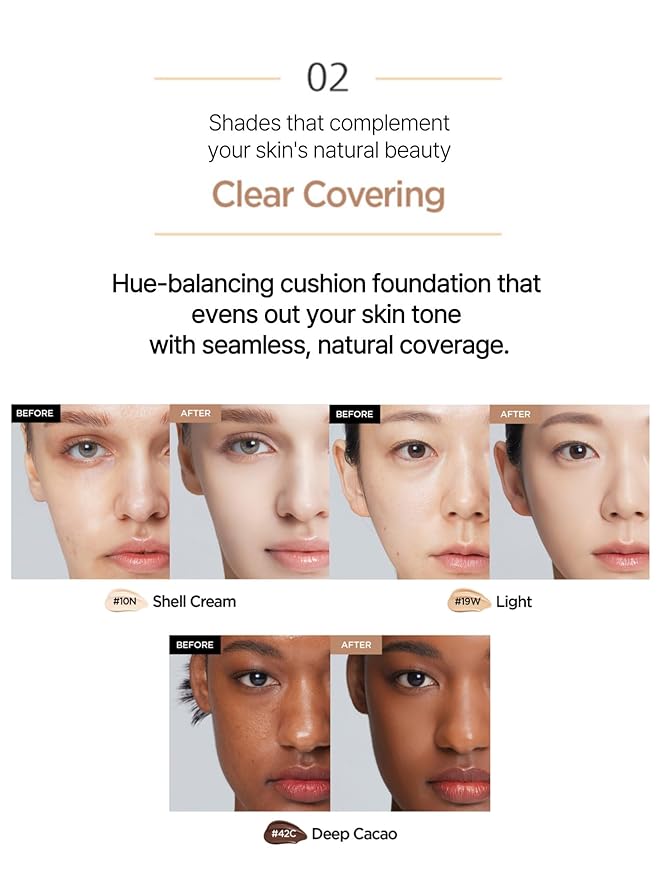 JUNG SAEM MOOL Essential Skin Nuder Cushion 19N N-Light 0.49 Fl Oz, No Refill, Natural Radiant Finish Cushion Foundation with Buildable Coverage, Lightweight Texture, Korean Foundation Makeup