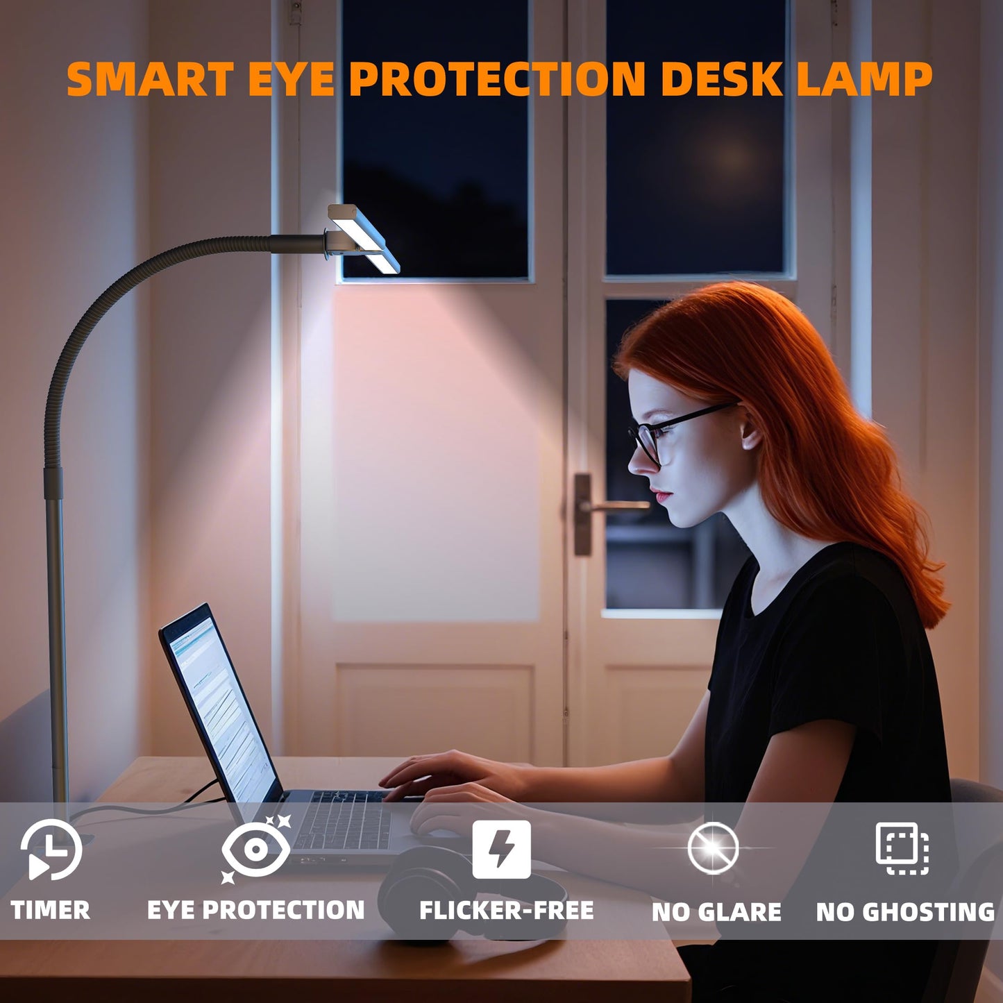 ULTEM Desk Lamp Home Office, Led Desk Lamp with Clamp, 15W Dual Screen Computer Monitor Lamp with Stepless Color Temp and Dimming,Small Adjustable Gooseneck Desk Light for Architect Work Craft (black)