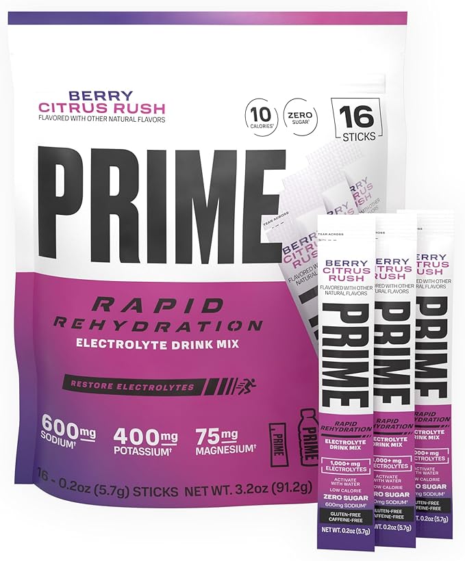 PRIME Rapid Rehydration Electrolyte Powder Sticks, Berry Citrus Rush, Sugar Free Hydration Drink Mix with Sodium, Potassiu...