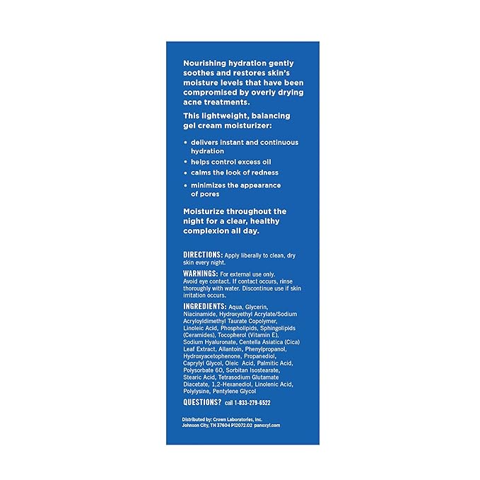 PanOxyl PM Balancing Repair Moisturizer with Niacinamide, Ceramides and Cica, Hydrating Face Moisturizer, Acne Prone Skin and Dry Skin, Non-Comedogenic Night Face Moisturizer, 3 oz