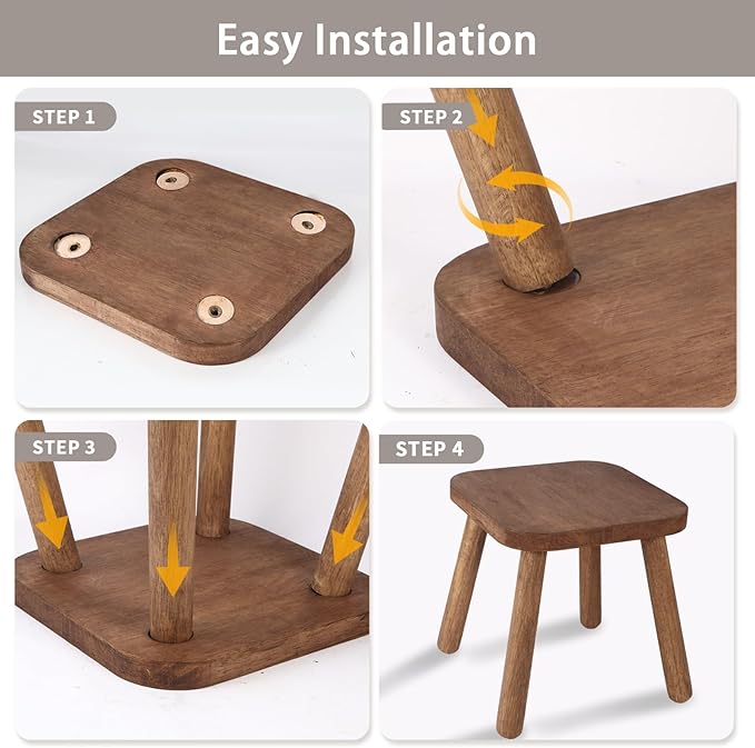 Jurath Natural Solid Wood Step Stool Wood Stool for Kids 11.7'' Sturdy Sitting Stool Wooden Step Stool for Adults Square Stool Wood Plant Stand Small Foot Stool with Four Detachable and Assembled Legs