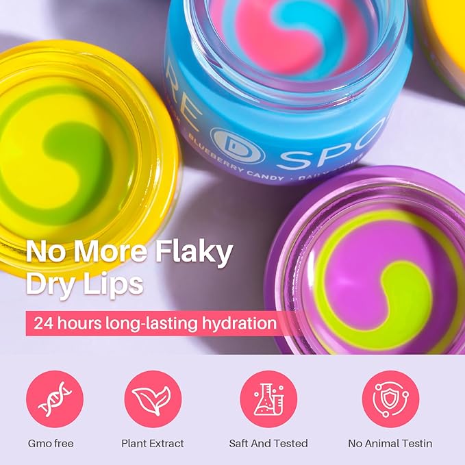 3-in-1 Dual-Color Sleeping Lip Mask Set – Blueberry, Grape and Lemon, Hydration & Repair for Dry Cracked Lips, Infused with Vitamin C, Lip Moisturizer for Nourishing Lips, 1.26 Fl Oz