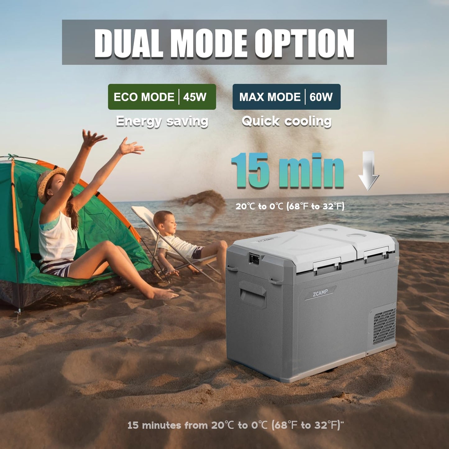 zcamp GES45 Portable Freezer,Dual Zone 12 Volt Car Refrigerator,34QT(32L) 12v cooler Fast Cooling Fridge, with 12/24V DC 100-240V AC for Camping, Outdoor, Travel, RV, Truck