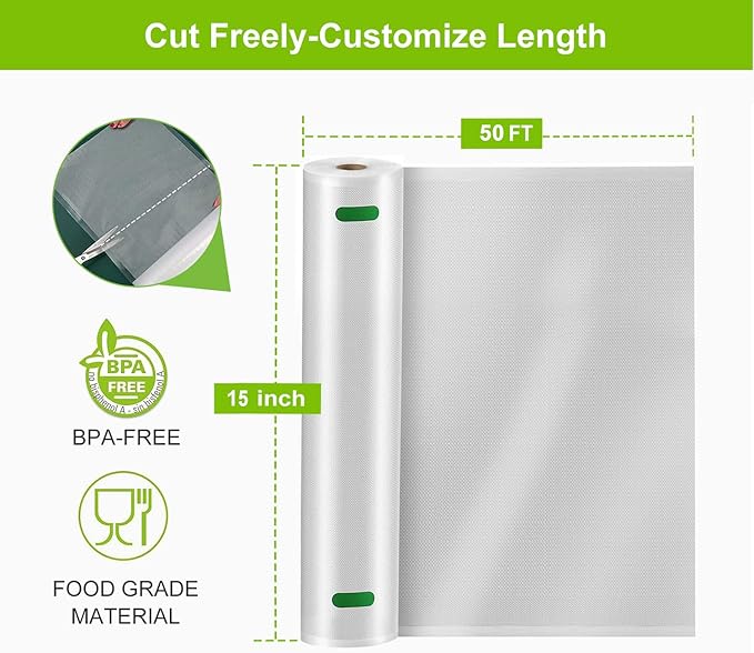 MAGIC SEAL 15'' x 50' Vacuum Sealer Bags Rolls, Extra Wide Textured Food Storage Bags for Meal Prep & Sous Vide, Commercial Grade BPA Free Heavy Duty Vacuum Seal Rolls
