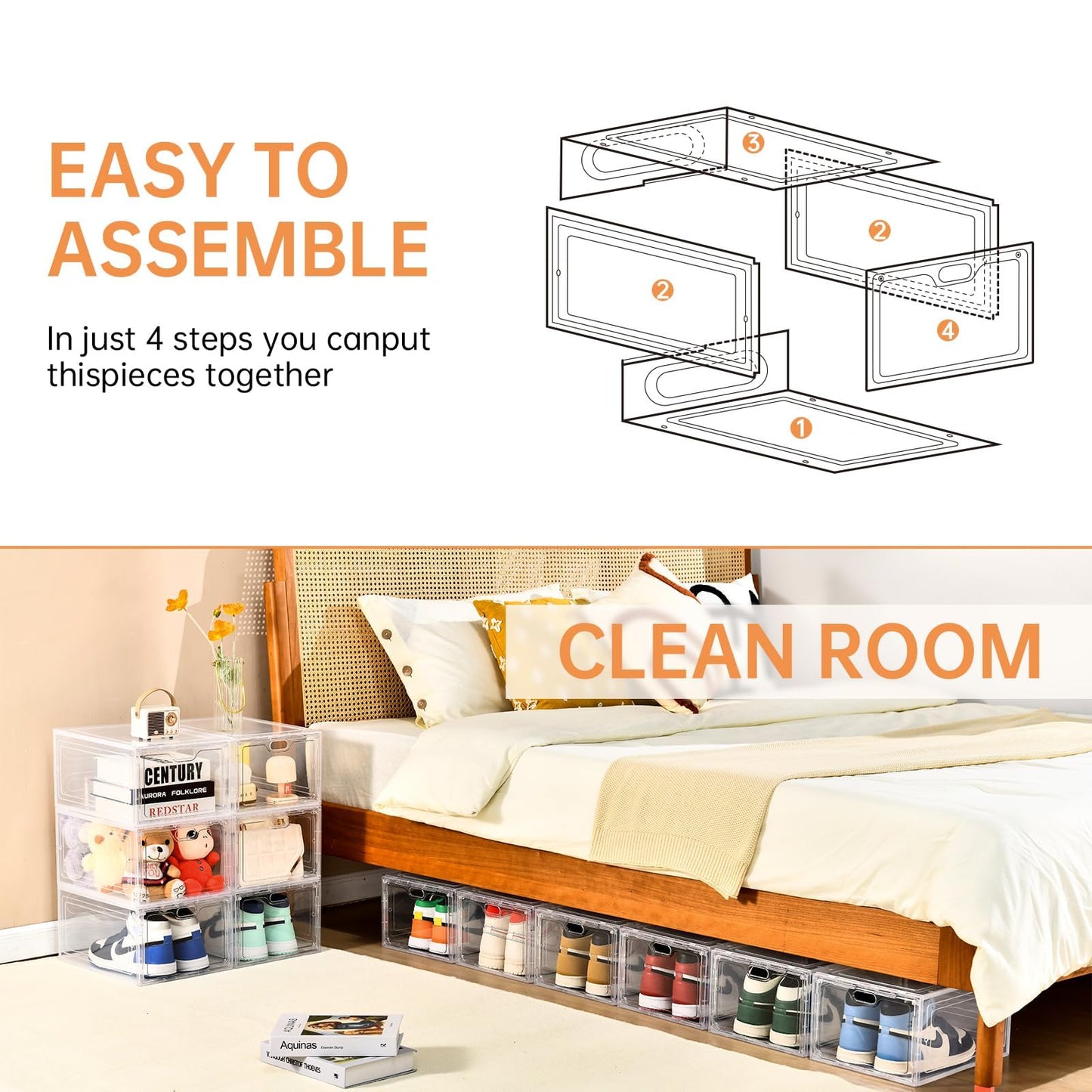 INSTY 12 Pack Large Shoe Storage Box, Clear Shoe Storage Organizer with Magnetic Door, Stackable,Shoe Containers For Display Sneakers, Easy Assembly, Fit up to US Size 12, Clear