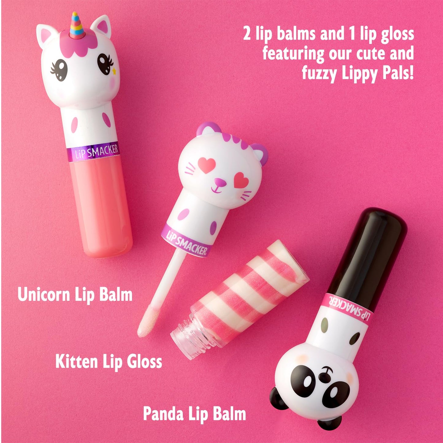 Lip Smacker Lippy Pals, Set of 3 Flavored Moisturizing & Smoothing Soft Shine Lip Balm, Hydrating & Protecting Fun Tasty Flavors