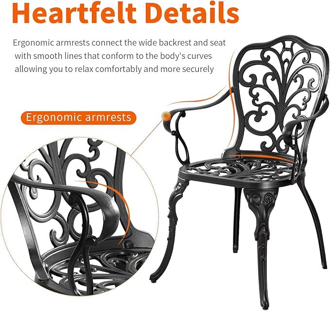 Withniture Bistro Set 3 Piece Outdoor, Bistro Table and Chairs Set of 2, All Weather Patio Bistro Set with Umbrella Hole, Patio Set for Garden, Black