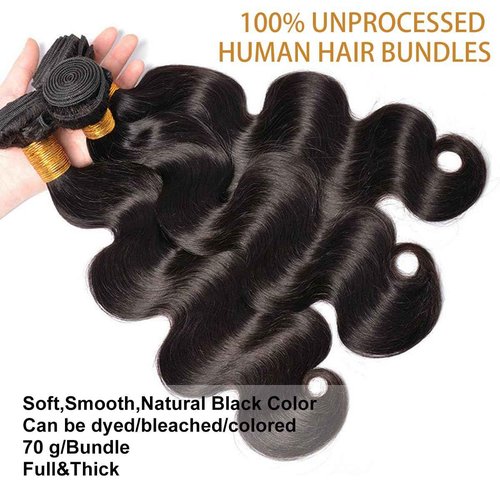 Body Wave Bundles Human Hair 20 22 24 Inch Human Hair Bundle 100% Unprocessed Brazilian Virgin Hair 3 Bundles Human Hair Extensions for Black Women Natural Color