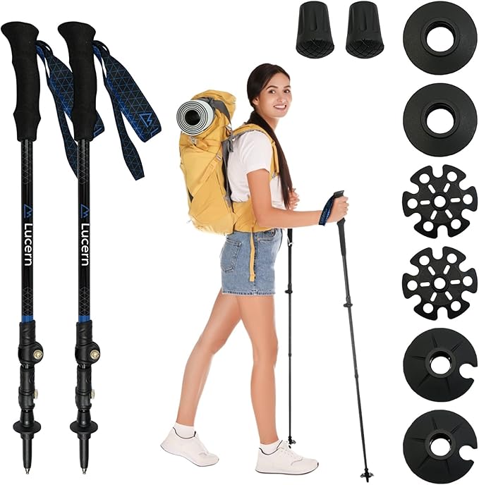 Lucern 5.7 oz Extreme Ultra Lightweight Anti-Shock Carbon Trekking Poles - Incredibly Durable, Supremely Comfortable, Opti...