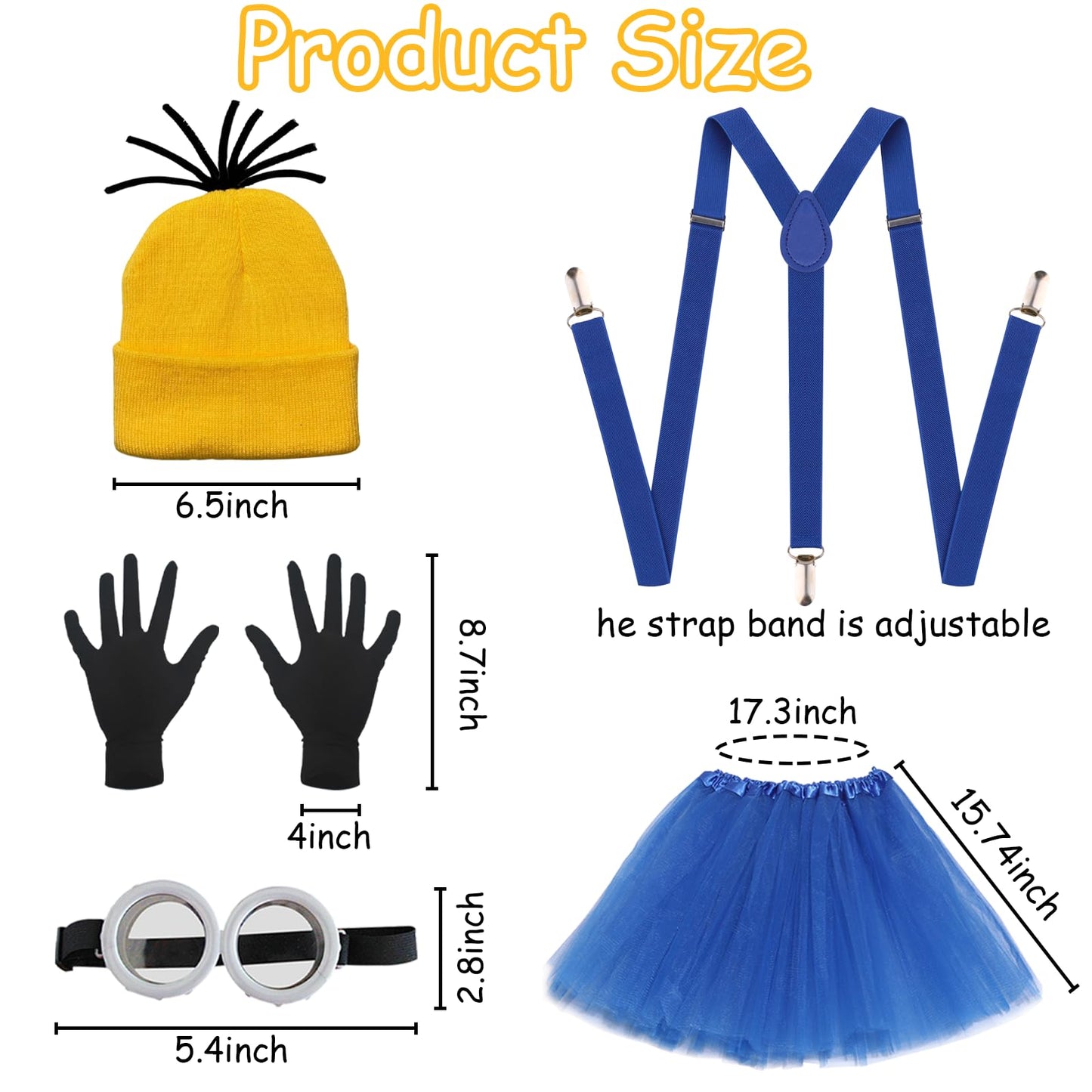 TUSAUW 9PCS Halloween Costume Accessories Yellow Beanie Knit Hat Goggles Glasses Gloves for Halloween Cosplay Set