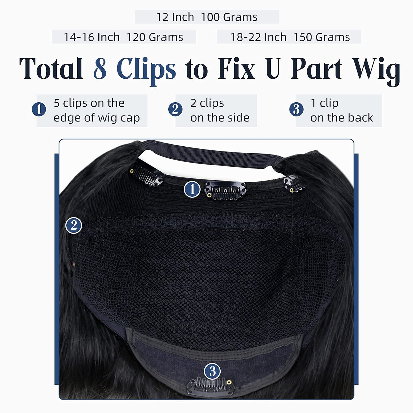 Full Shine U Part Natural Hair Half Wig - Jet Black Straight 20Inch U Part - Remy Straight 150Grams Invisible Extensions