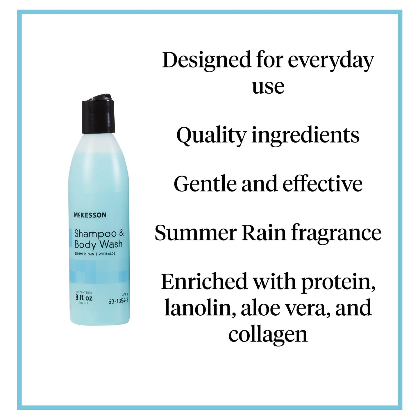 McKesson Body Wash and Shampoo with Aloe, Summer Rain Scent, 8 oz, 48 Count