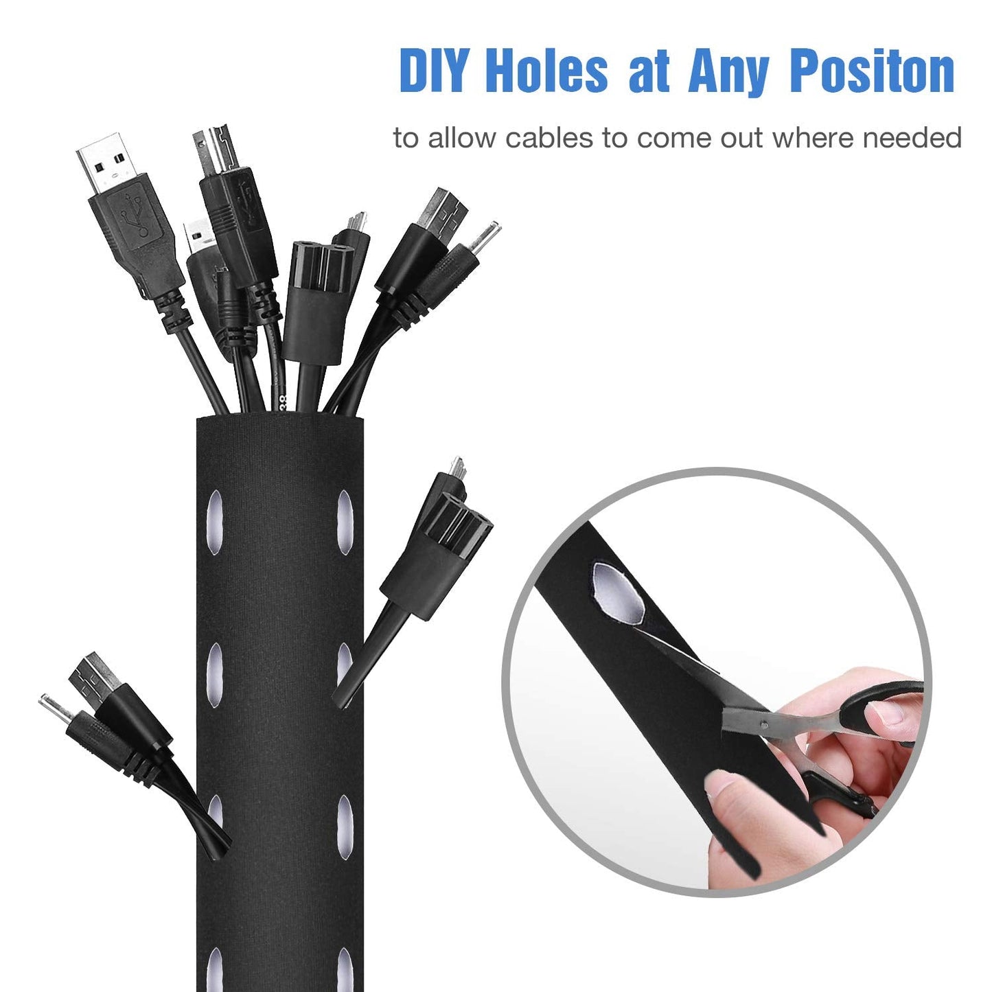 Joto 2 Pack Cable Management Sleeve, 130 Cord Organizer System With Hook&Loop For Tv Computer Office Home Entertainment, Flexibl