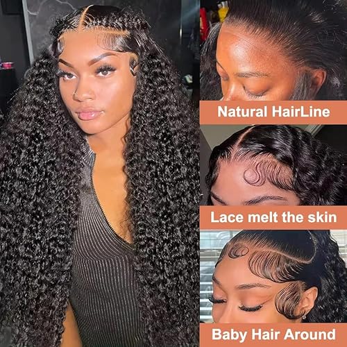 13x6 Deep Wave Lace Front Wigs Human Hair 200% Density Human Hair Wig Pre Plucked 13x6 HD Transparent Lace Front Wigs for Women 18 Inch