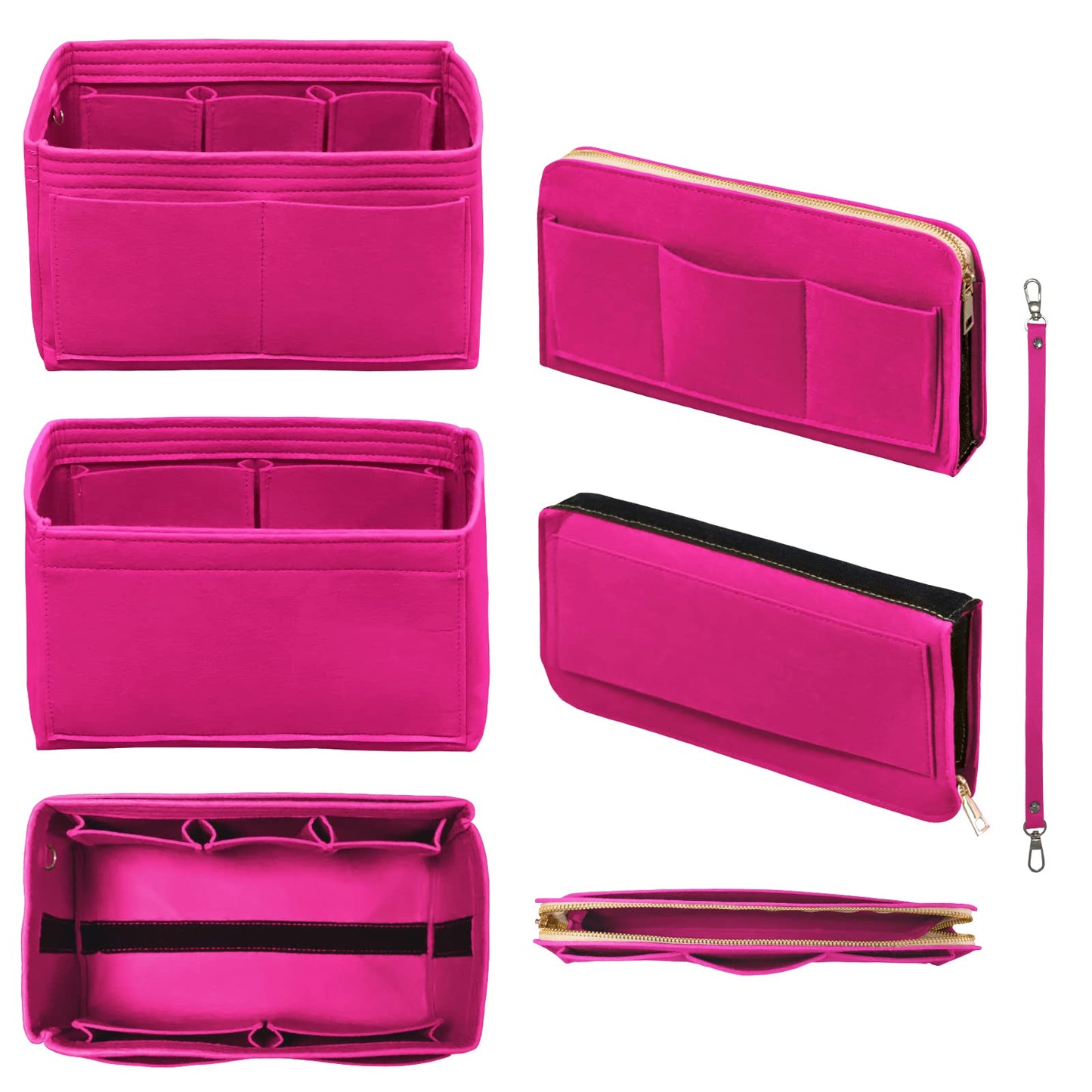DailyPlus Purse Organizer Insert with Zipper Felt Bag Organizer for Tote Purse Bag Rose Large