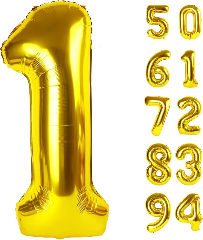 40 Inch Gold 1 Balloon for First Birthday, Gold One 1st Number Balloon Birthday Decorations, 10th 21st, Giant Number 1 Bal...