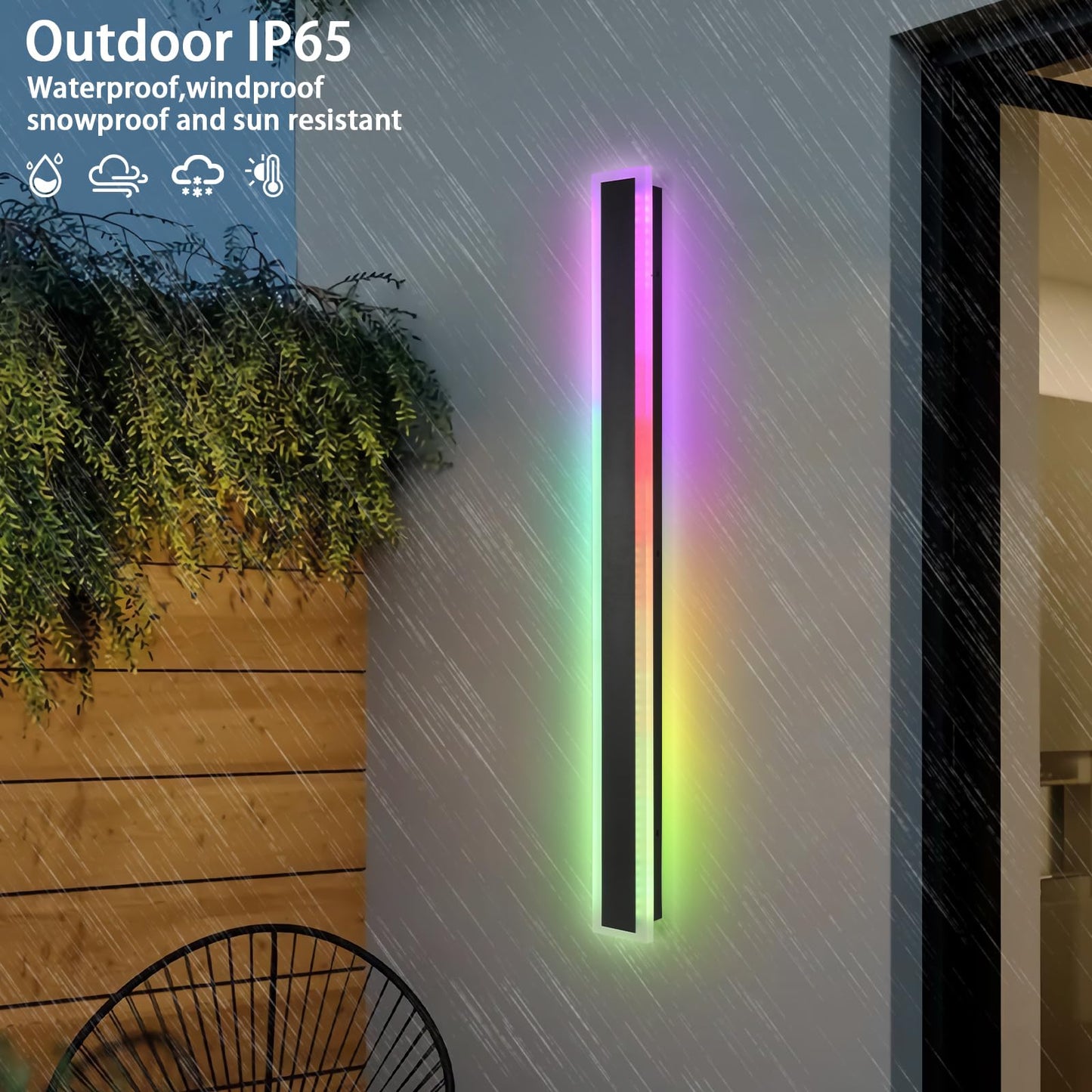 SUCICNISD 2pack 39.4In Modern Outdoor Lights, RGB Exterior Wall Light Fixtures Dimmable Black Linear Wall Sconce Wall Mount with Remote Control for House, Garage, Patio, Porch