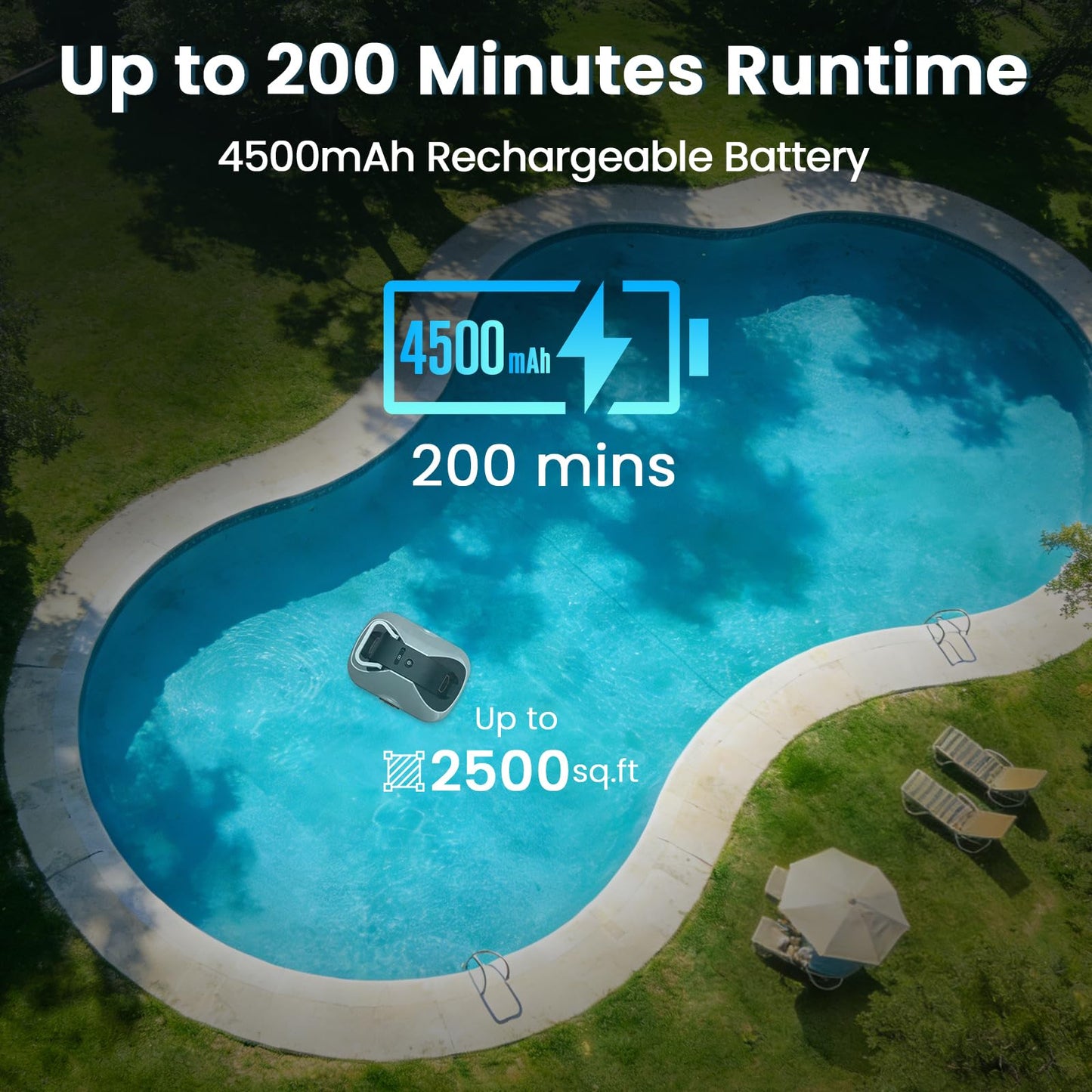 Zebary C1 Robotic Pool Cleaner, 200-Min Cordless Pool Vacuum for Above Ground & Inground Pools up to 2500 Sq.ft, Automatic Pool Vacuum Robot for Leaves & Dirt, Powerful Suction Self-Parking-Orange