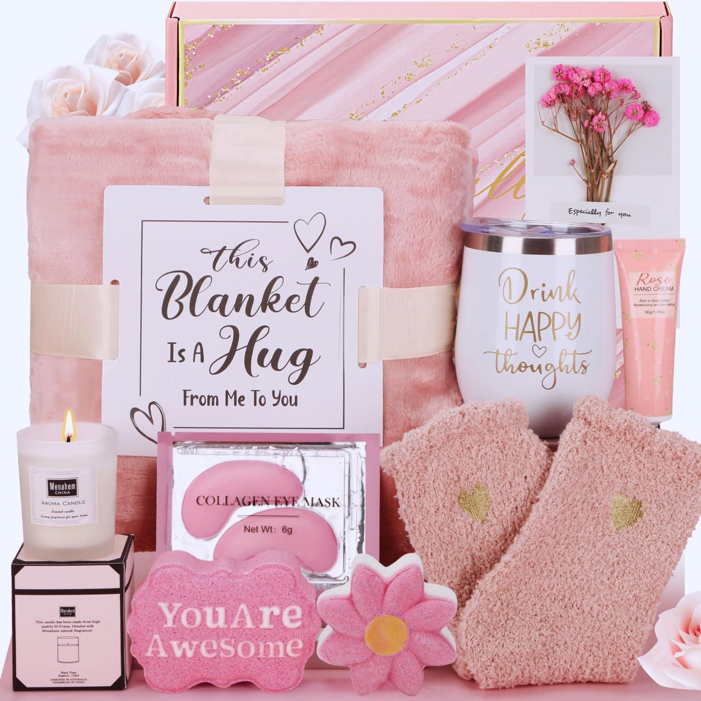 Self Care Gifts for Women Get Well Soon Gift Baskets, Birthday Gifts for Women Care Package, Unique Relaxing Spa Christmas Presents for Mom, Best Friend, Sister, Thinking of You
