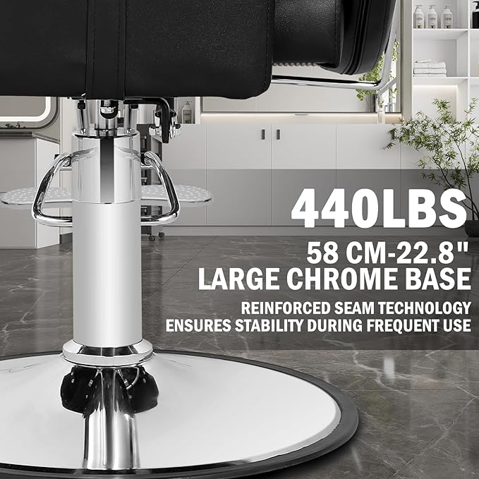 Reclining Salon Chair for Hair Stylist, Heavy Duty Hair Barber Chair with Adjustable Headrest, 360 Degree Swivel Beauty Spa Equipment Max Load 440Lbs, Black Silver