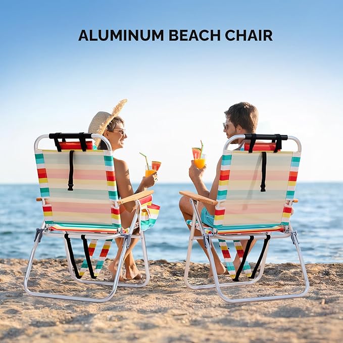 VINGLI Aluminum 17" Backpack Beach Chair – Tall Beach Chairs for Adults, Portable with Adjustable Straps, 3-Position Reclining, Cup Holder, High Lightweight Beach Chairs for Beach