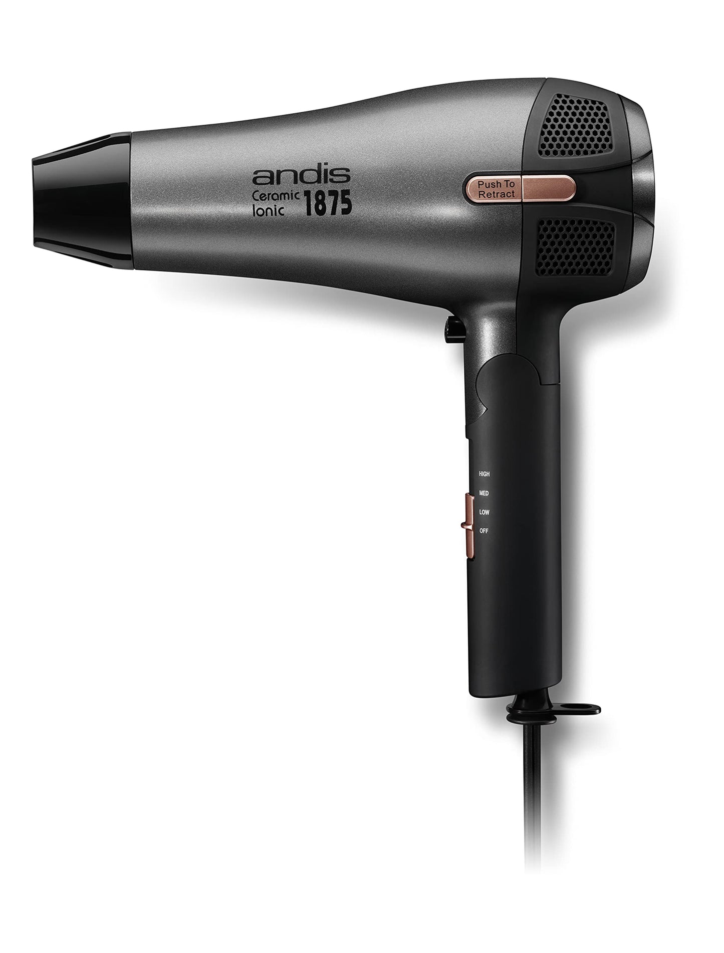 Andis 80280 Fold-n-go 1875 Watt Ceramic Ionic Dryer, Retractable Cord, Lightweight with Professional Blowout Results, Quick Dryi