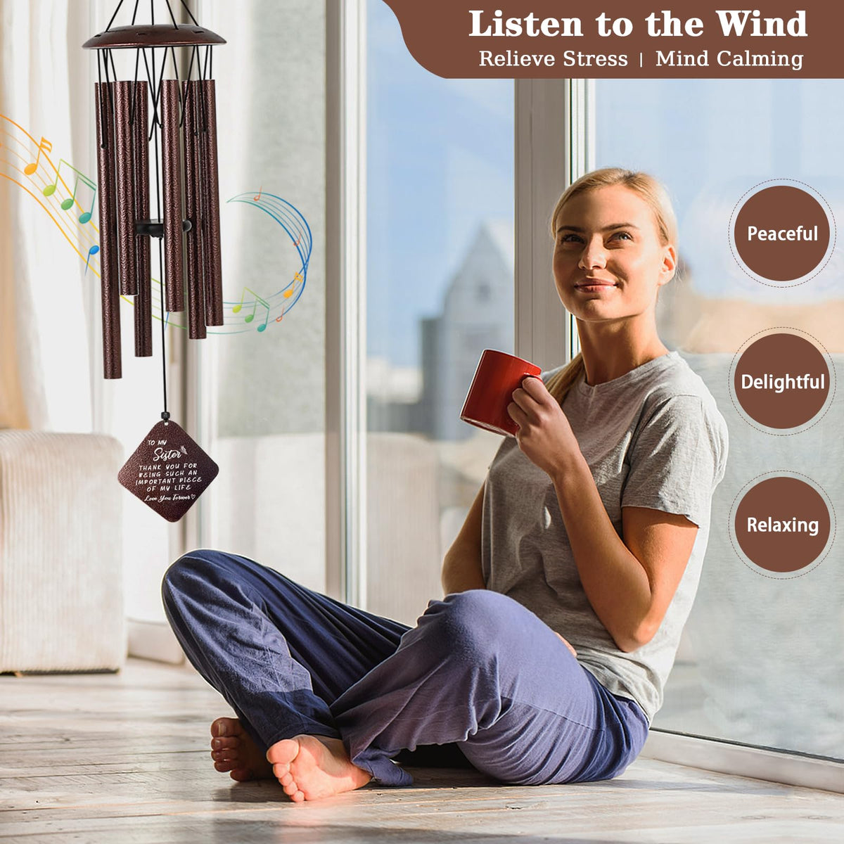 Doopeer Sister Birthday Gifts, Unique Birthday Gift Ideas for Sister from Sister Brother, 32" Bronze Wind Chimes