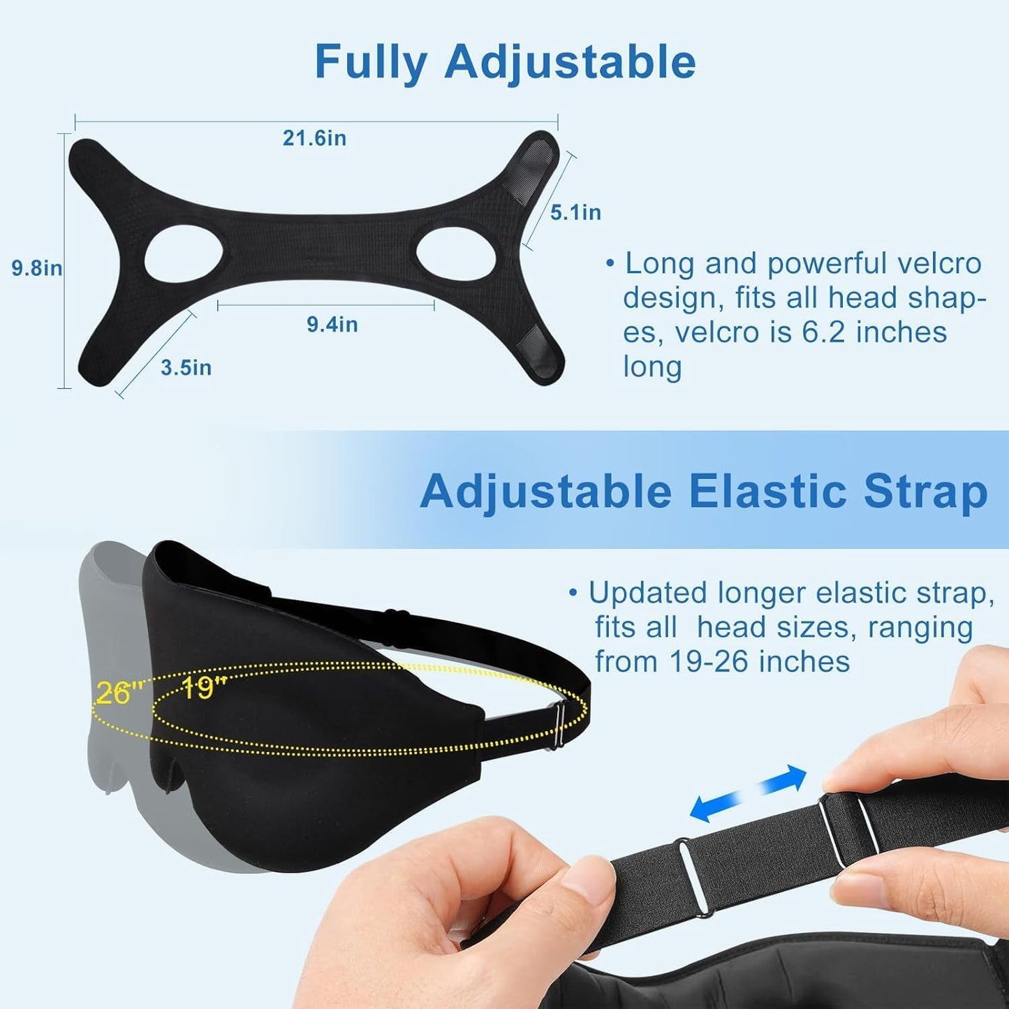Chin Strap for Sleeping, Anti Snoring Devices Comfortable Effective Stop Snoring Solution, Snore Stopper Breathable, Anti Snore Chin Strap Adjustable Velcro, with Eye Mask, Black 001