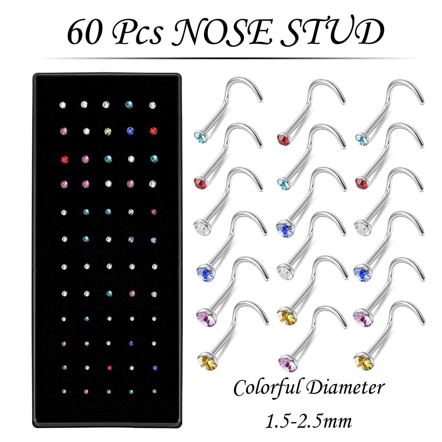 3 Sets 160 Pcs Nose Rings & Studs, Screw Shaped Surgical Stainless Steel Nose Piercing Jewelry - Colorful Hoops for Women & Men,