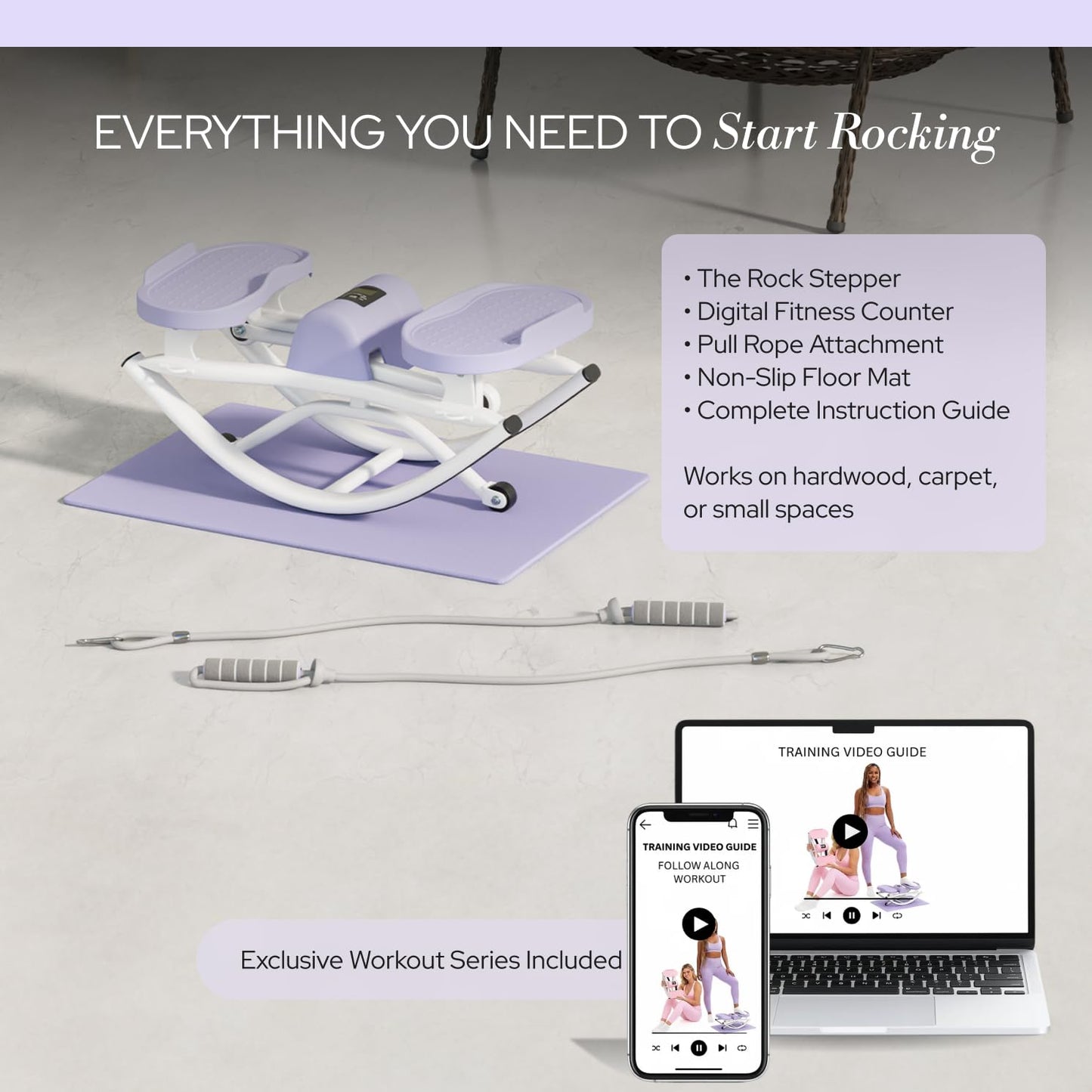 LhanelFit The Rock Stepper - Side to Side Rocking Stepper Machine for Home Workouts - Low Impact Indoor Cardio Leg Glute and Core Training - Quiet Compact Step Rocker Exercise Equipment (Purple)