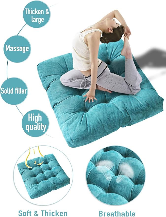 Tiita Floor Cushions Pillows Set of 2 Patio Seat Cushion Pads Square Chair Pad for Indoor/Outdoor Chairs Sitting 22" x 22" Throw Pillow, Blue