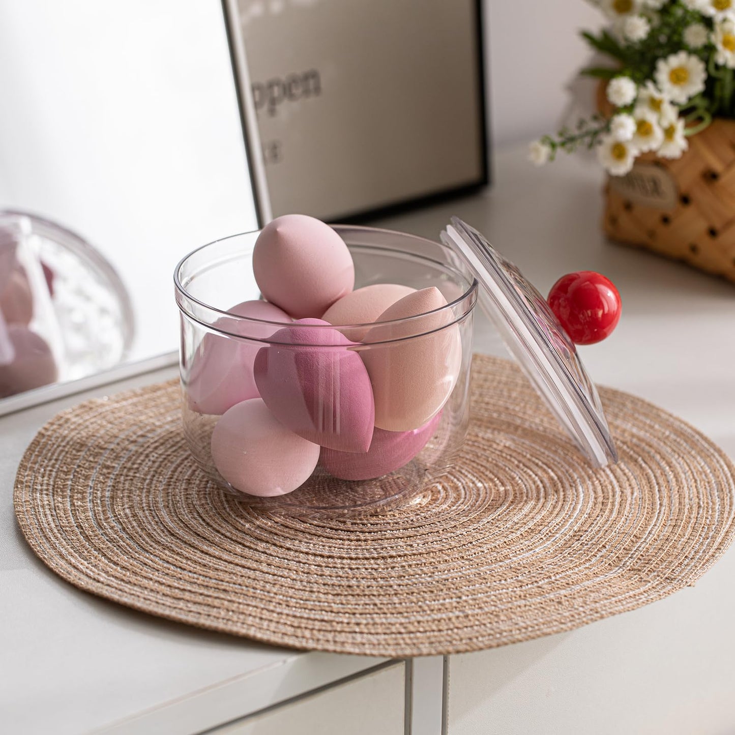 KEKEHOME 30oz Clear Candy Jar with Lid for Office Desk, Plastic Cookie Storage Jar for Kitchen Counter, 900ml