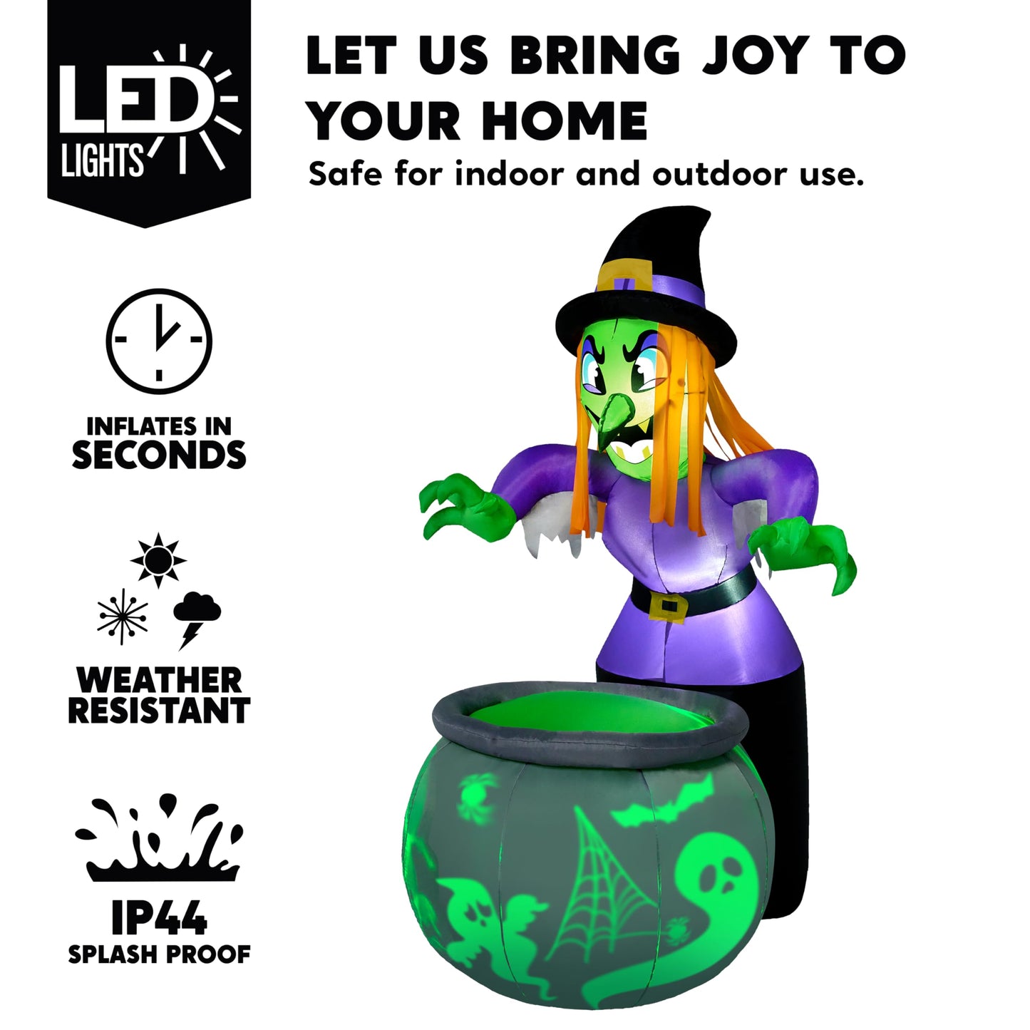 Joiedomi 6 Ft Halloween Inflatable Witch and Cauldron Decoration with Projecting Rotating Green Ghost Light, Inflatable Yard Decor Blow Up with Build-in LEDs for Halloween Party Indoor, Outdoor Decor