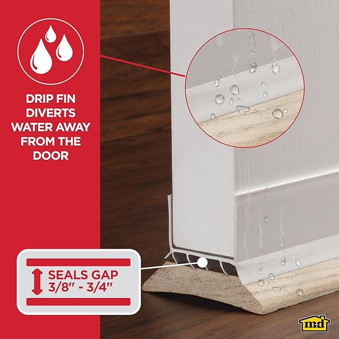 M-D Building Products Vinyl Cinch® U-Shape Door Bottom Seal, Slide-On Weatherstripping Draft Stopper, Easy to Install, Fits 36” x 1-3/4” Doors, Fills 3/8”- 3/4” Gaps, 43336, White