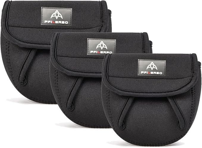 PFILERSO 3Pcs Fishing Spinning Reel Covers Bag Baitcasting Trolling Fishing Reel Protective Case Pouch Sleeve Gloves Fishi...