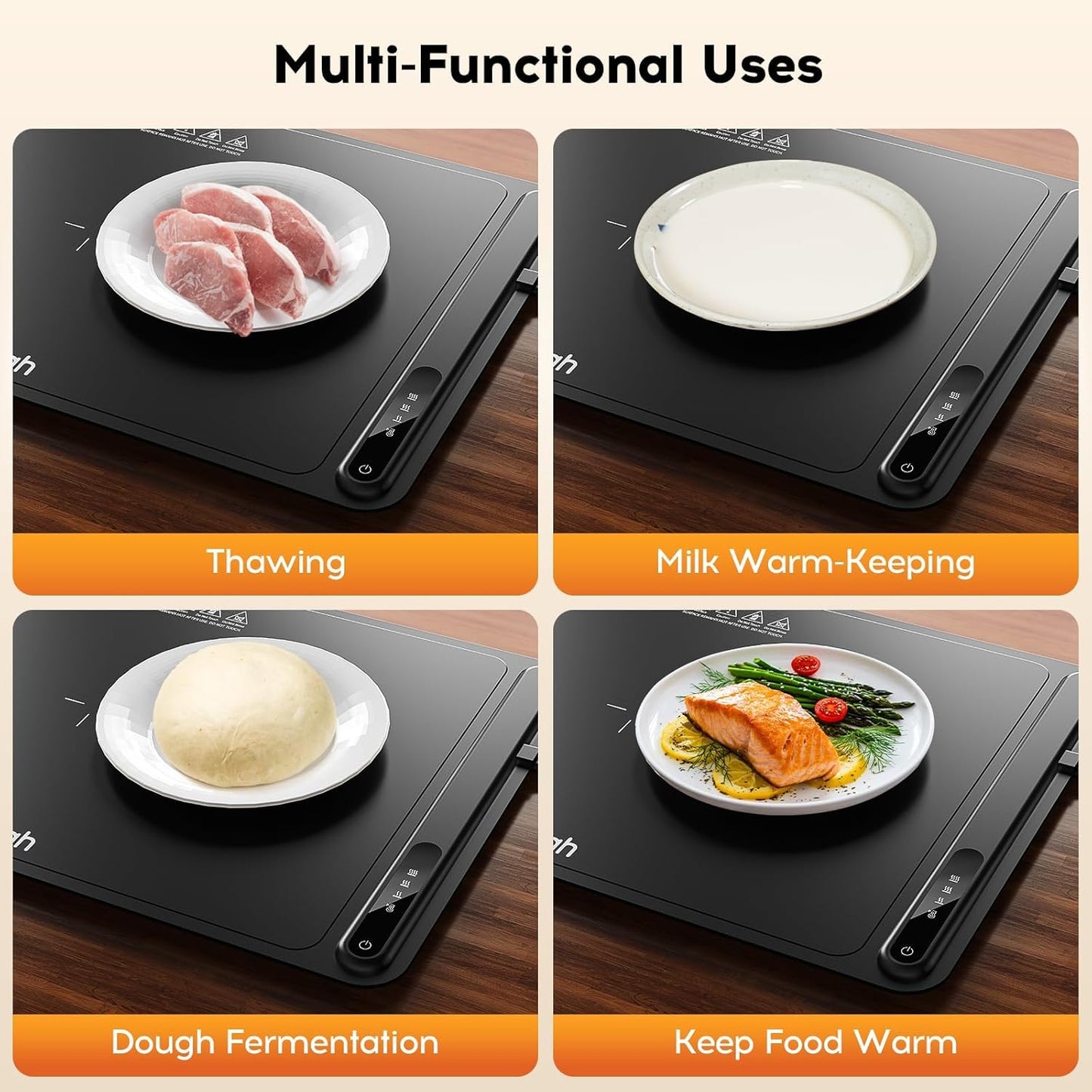Warming Mat for Food, Voriah Electric Warming Tray with 3 Temp Settings & Auto Shut-Off, Food Warmer with Thick Silicone Surface to Keep Food Warm at Buffet, Parties, and Family Use(Black）