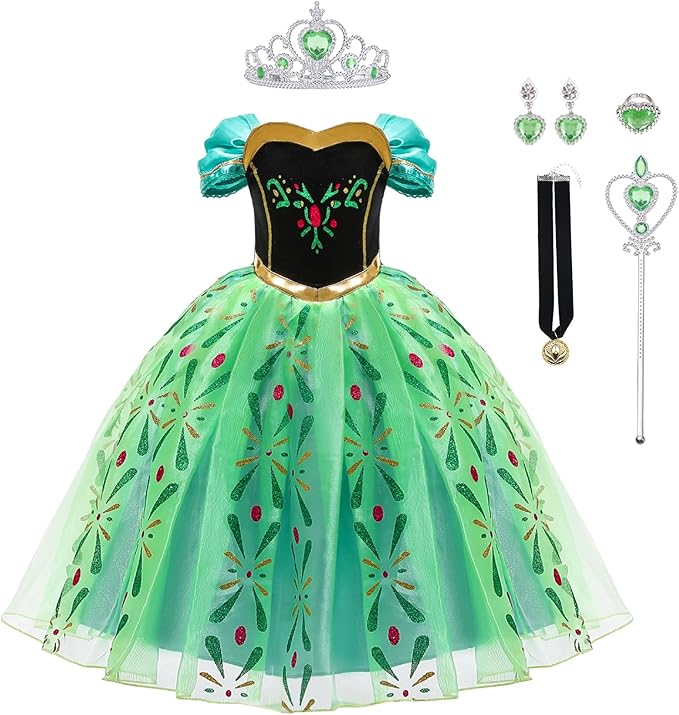 WOXVM Anna Princess Dress for Girls Anna Costume Christmas Birthday Party Princess Dress up Elsa Costume with Accessories