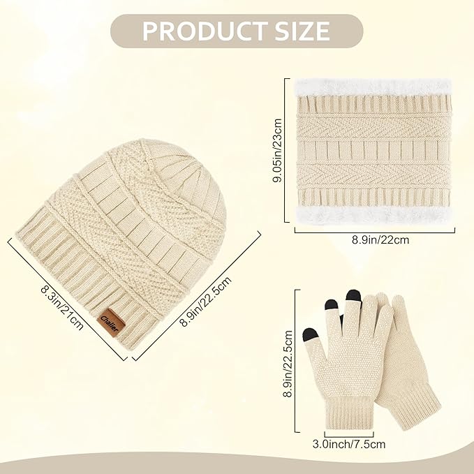 Winter Hats for Women Beanie Hat Warm Thick Knit Skull Cap Hat and Scarf Gloves Sets