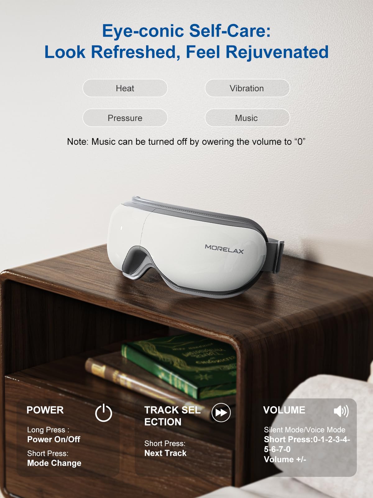 Morelax Eye Massager with Heat & Bluetooth Music, Birthday Gifts for Women, Reduce Eye Strain, Headache Relief and Improve Sleep, Eye Care Device for Migraine