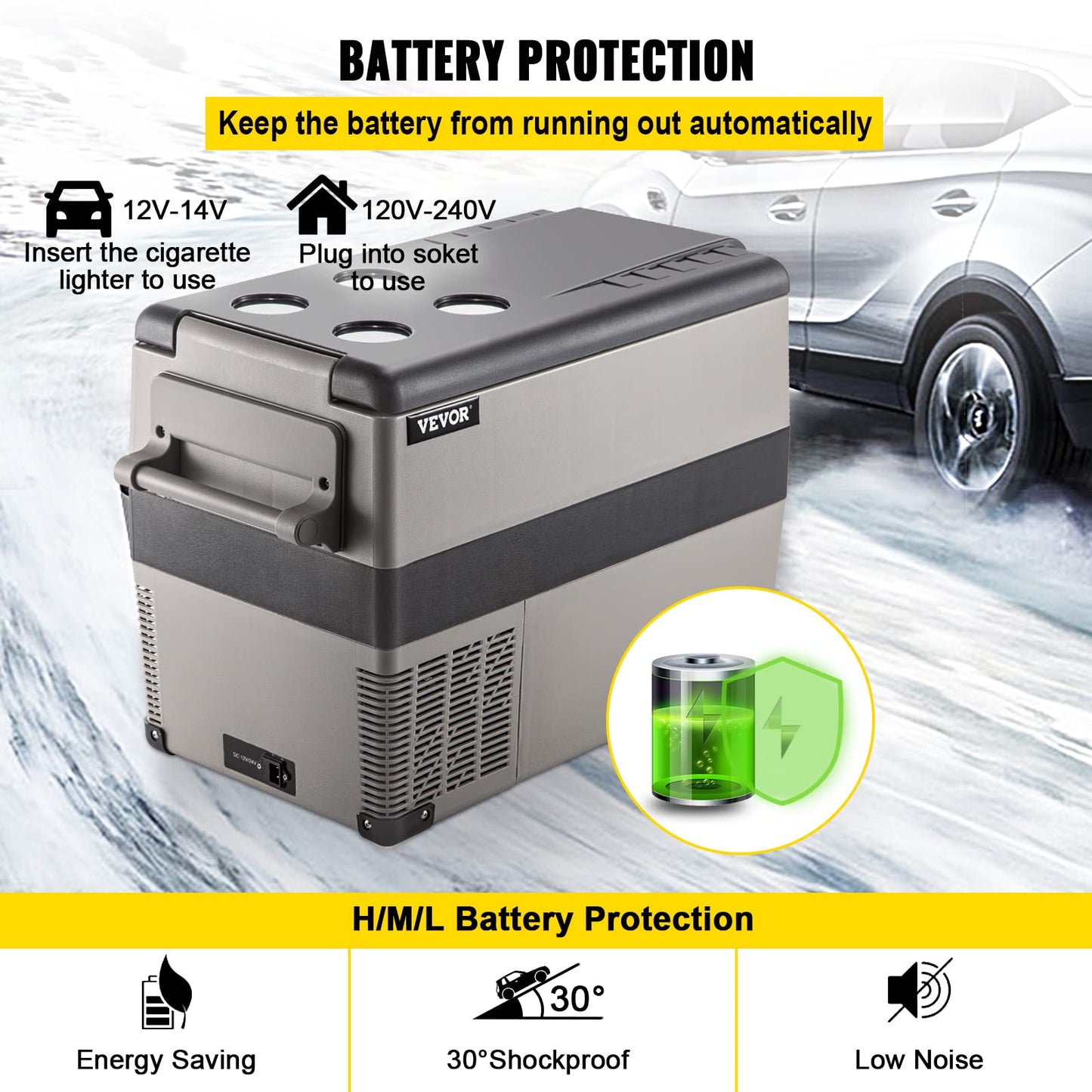 VEVOR 12 Volt Refrigerator, 48 Quart (45L) Fast Cooling Car Fridge, Portable Freezer with App Control (-4℉~68℉), 12/24v DC & 110-240v AC for Travel, Truck, Camping and Home Use, Black