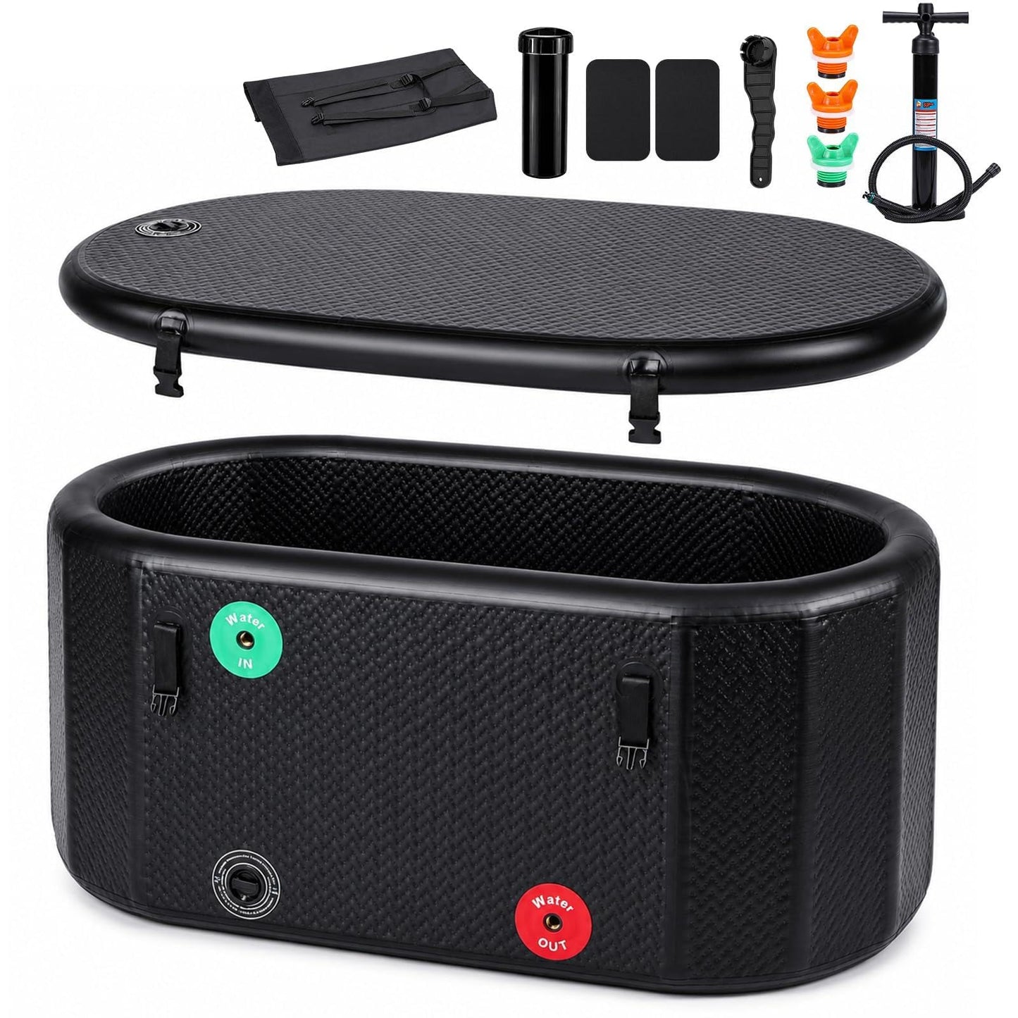 BAOSHISHAN Ice Bath Tub for Athletes, 170 Gallon Inflatable Cold Plunge Tub Compatible with Water Chiller, Insulated Lid & Pump, Portable for Outdoor & Indoor Use