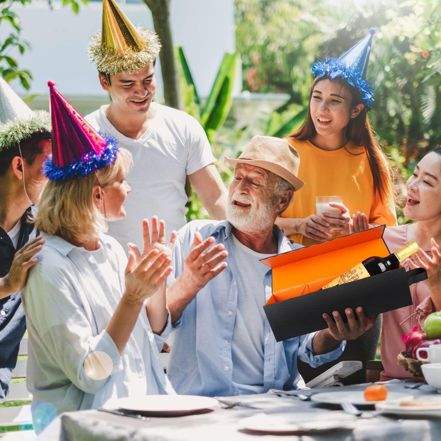 PLAEVIAE Wine Gift Box 12.8 x 3.8 x 3.8in, Magnetic Collapsible Luxury Gift Bottle Packaging for Wine & Champagne, Gold, Ideal for Christmas(5PCS)