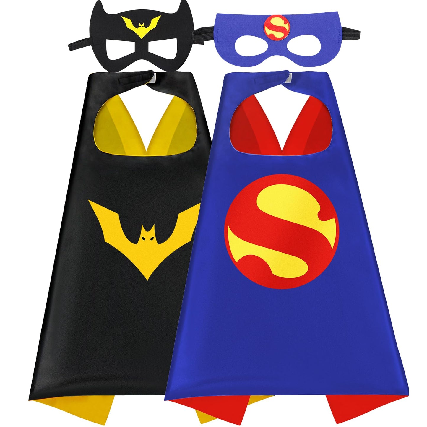 Mizzuco Superhero Capes for Kids Cloak with Mask Halloween Costumes and Party Dress up 2PCS（Black+Blue+Yellow