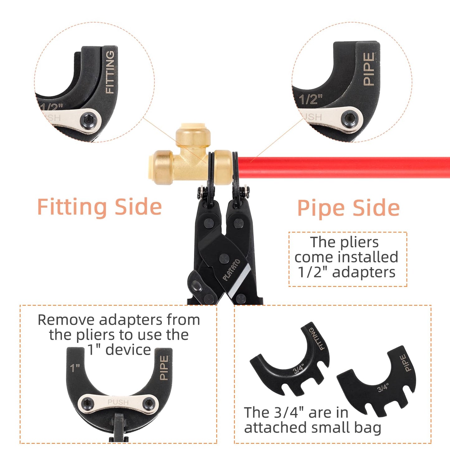 PLATATO Push to Connect Removal Tool Disconnect Tongs Tool for 1/2”, 3/4”, 1” Push in Fittings Plumbing Tools for Removal PEX PVC Copper Pipe