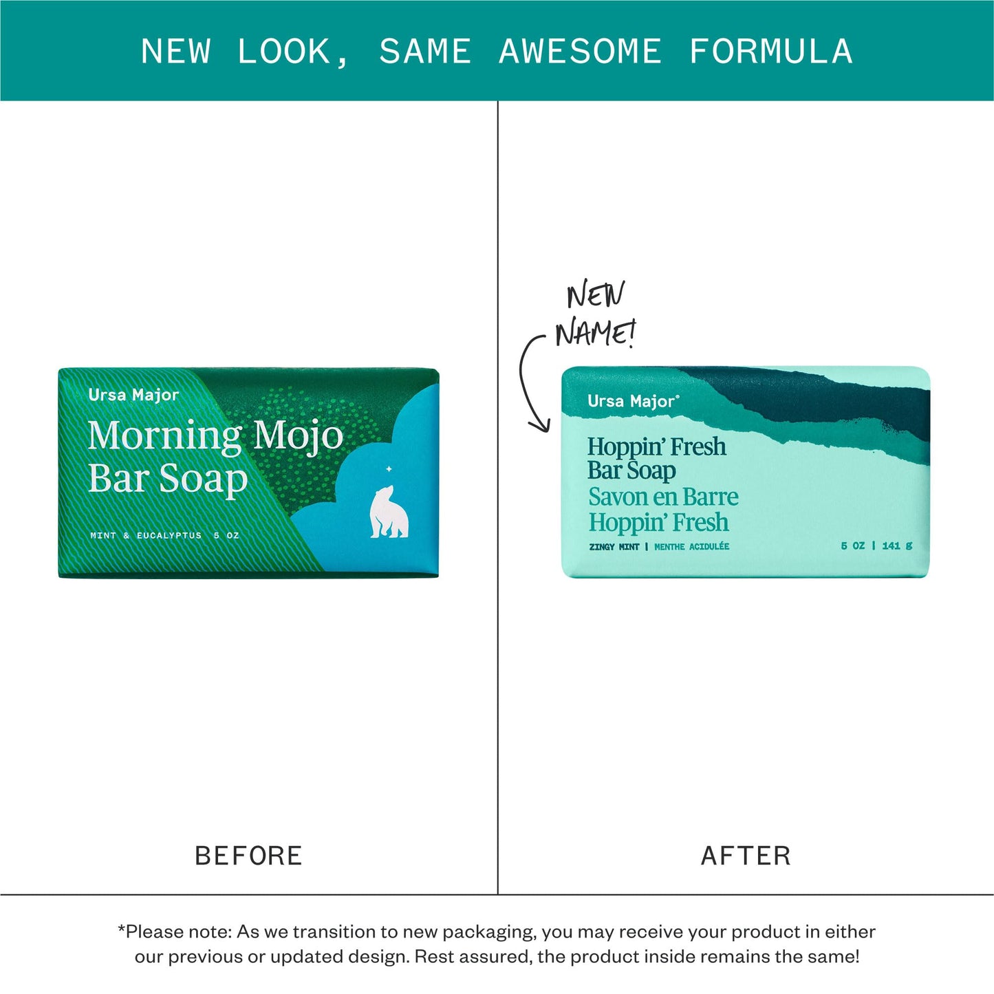 Ursa Major Hoppin' Fresh Bar Soap | Formerly Known As Morning Mojo Bar Soap | Natural, Exfoliating Soap with Peppermint, Eucalyp