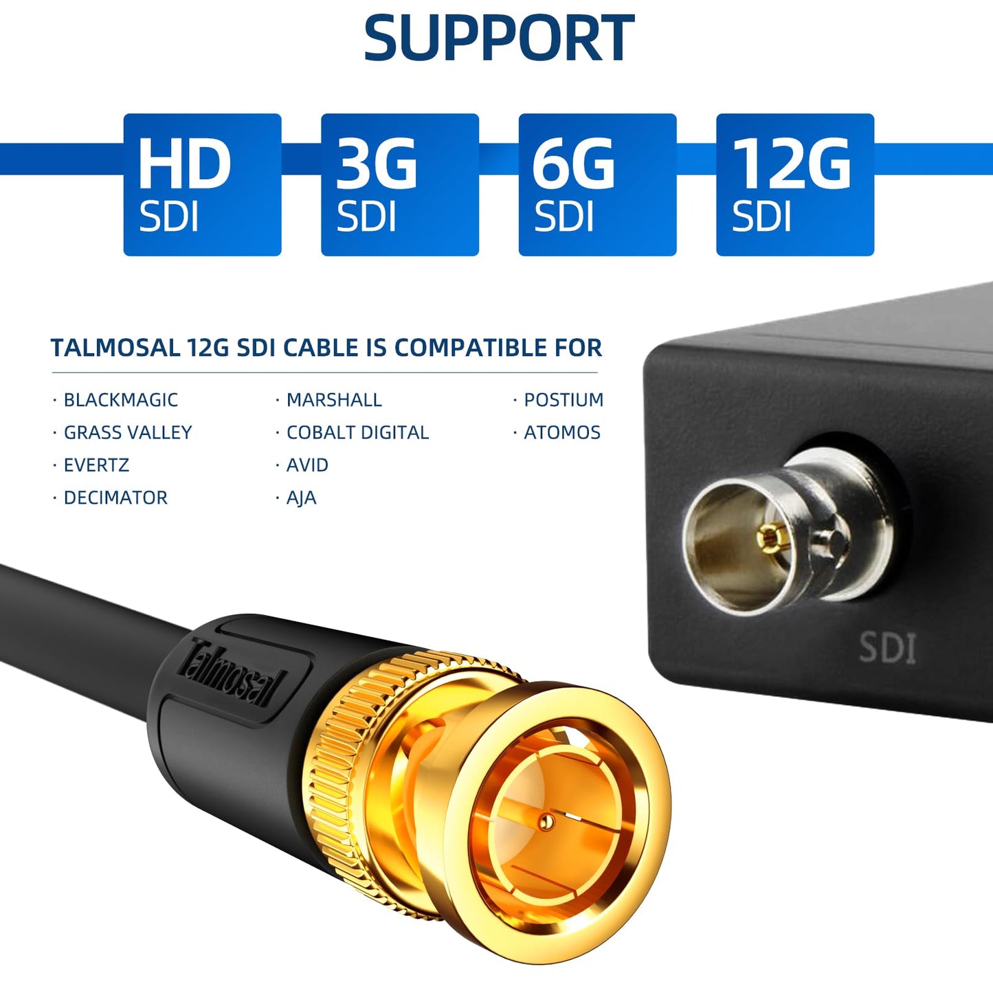 Talmosal 12G Sdi Cable 125 Ft, Rg11 Coax 4K Bnc Cable Supports Hd-Sdi/3G-Sdi/6G-Sdi/12G-Sdi/4K/8K 75 Ohm 4K Sdi Video Cable For