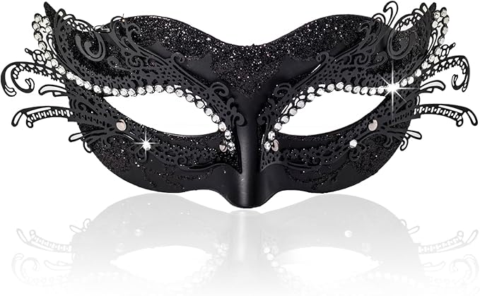 BCARICH 2025 New Masquerade Mask for Women, Metal Filigree Venetian Mask with Sparkle Rhinestone for Mardi Gras